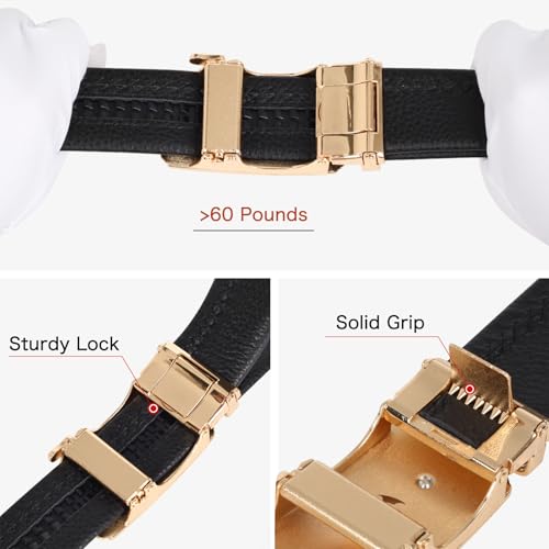 Image of Aurolran Men&Womens Leather Dress Belt Business Automatic Buckle Belt Color-Black Silver Gold
