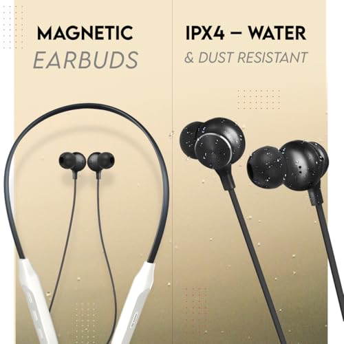 Image of Zimo AeroFlex Bluetooth 5.2 Wireless in-Ear Headphones, 18Hrs Playtime, Deep Bass, HD Calls, Dual Device Pairing, Voice Assist, Type-C Fast Charge Wireless Neckband, IPX4 (White & Jet Black)