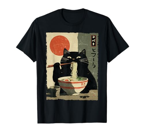 Cat Ramen Aesthetic Japanese Ukiyo-e Artwork Anime Cat T-Shirt