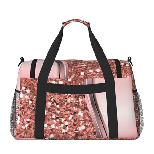 Rose Gold Sparkle Glam Bling Large Travel Duffle Bag – Durable Polyester Weekender with Hand Carry & Shoulder Strap for Sports & Outdoor2