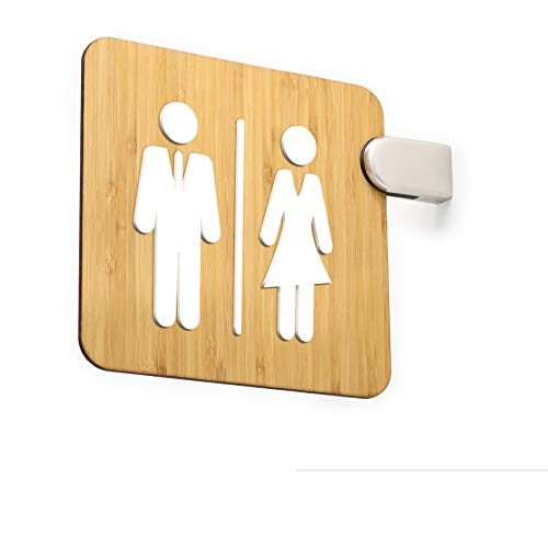 Signs - Letrero saliente de doble cara, en relieve (baño hombres y mujeres, restroom, toilette) Placa de señalización de WC con soporte mural para pasillos y salas (Formal)