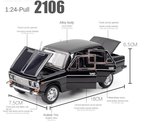 Image of WORSHIPER Diecast 1:24 Lada 2106 Alloy Car Model High Simulation Metal Toy Classic Car Vehicles Model Sound Light Collection Children Gift [Multicolor]