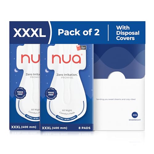 Image of Nua All Night Comfort Sanitary Pads | Pack of 16 (XXXL 400mm) | Extra Wide Core | Front to Back Coverage | Upto 12 Hours of Absorption | Super Soft and Breathable | No Rashes | 100% Toxic-Free