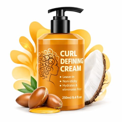 Image of Curl Defining Cream for Curly & Wavy Hair - Leave-In Styling Cream for Frizz Control, Soft Hold & Hydration | Curl Enhancing Cream with Argan Oil & Coconut Extract - Non-Sticky Formula - 250ml