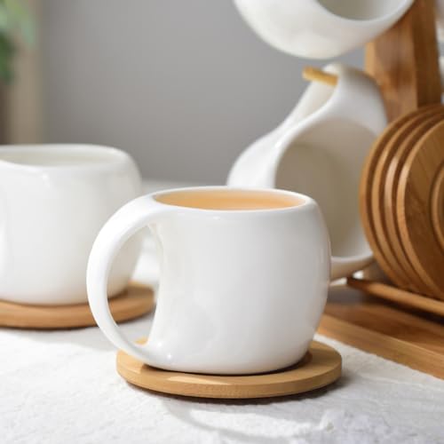 Ceramic Coffee Mug Set of 6, 6.7oz Capacity with Saucer and Holder for Home Office Tea Coffee, White - Image 4