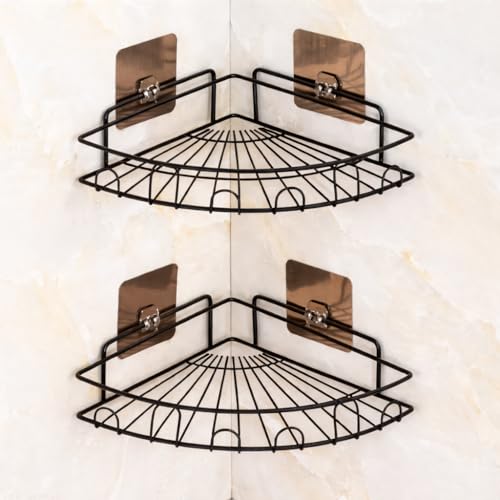 HAVENYA 2-Pack Bathroom Organiser Without Drill Bathroom Rack Self Adhesive | Stand for Corner Shampoo Holder for Bathroom Accessories-Multipurpose Kitchen Holder Storage (Flower Corner)