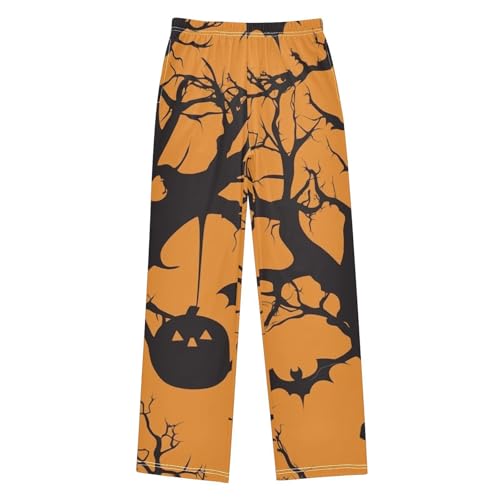 Halloween Tree Pumpkin Boys Long Pants Soft Trousers Elastic Waist Kids Lounge Bottoms with Pockets S-XL