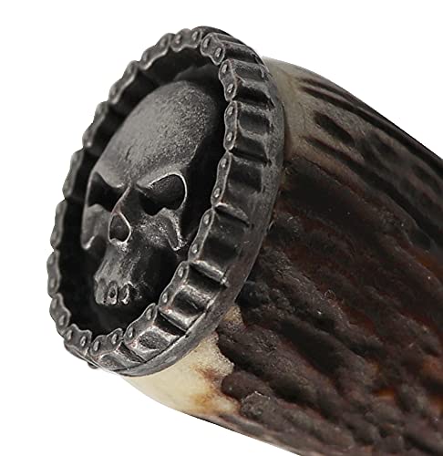 Foto von Messer Jagdmesser Skull Totenkopf echt versilbert Hirschhorn Trachtenmesser Jagd Hirschfänger Wild Bock Jagdnicker für Lederhose Biker Jäger Jagd Stahl-Klinge Hirsch, Farbe:Skull B