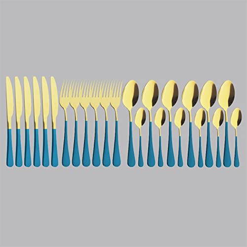 Ensemble de vaisselle en acier inoxydable bicolore avec couteaux fourchettes cuillères - 6