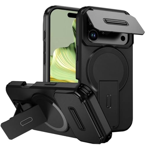 Image of ShieldTech MagStand Series Case for iPhone 17 Pro | Mobile Cover with flip-up Camera Cover MagSafe, Kickstand, Shockproof for Apple iPhone 17 Pro - Black