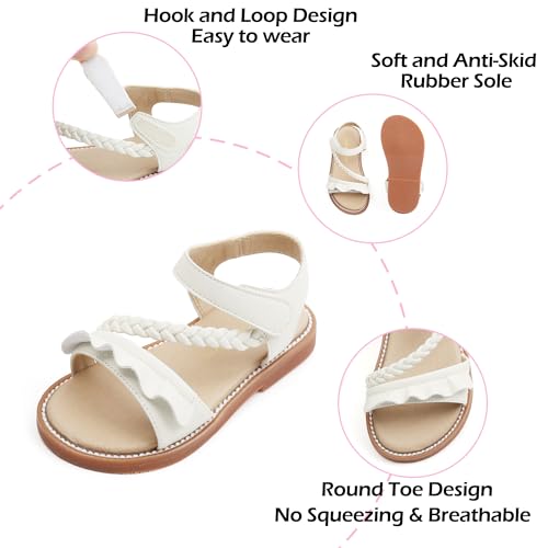 Image of PHIRAMIN Toddler Girl Sandals - Flower Girl Dress Shoes Open Toe Little Kid Flats