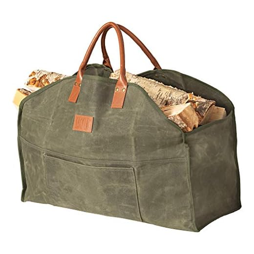 Sackliin Heavy Duty Waxed Canvas Log Carrier, Firewood Carrier Tote Bag, Wood Carrier for firewood, Close End - no Mess, Fireplace Wood Stove Accessories (Khaki)