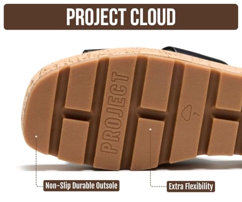 Image of Project Cloud 100% Genuine Leather Wedge Platform Sandals Women Footwear - Memory Foam Insole and Non-Slip Platform Slides for Women - Lightweight Womens Sandals (MILA,BLKLEA,7.5M)
