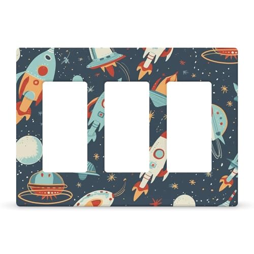 Wall Plate Outlet Cover Light Switch Cover Cartoon Rockets Outlet Wall Plate Gloss Finish 1 Gang Switch Plate Decorator Wall Plate Toggle Light Switch Plates Plug Cover for Bedroom