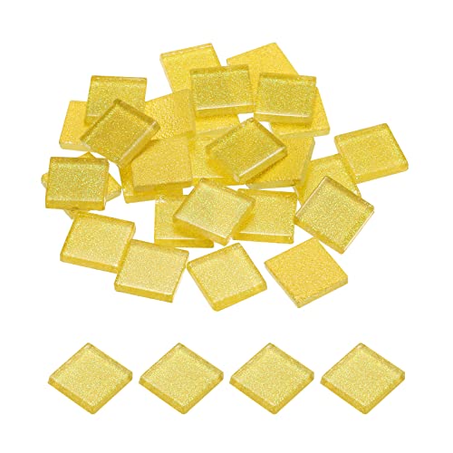 sourcing map Mosaïque Carrelage Tuile Tesselle, Verre Éclat Cristal Vrac Carré Paillettes Carreaux 2x2cm pour Maison Décoration, Pack de 25(100g, Fluorescent Jaune)