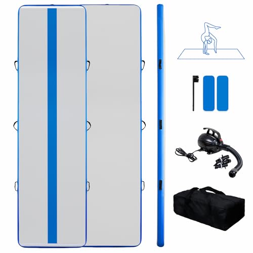 Tuexdo Sailor 10ft/13ft/16ft/20ft Inflatable Gymnastics Air Track Tumbling Mat 4in/6in/8in Thick Tumbling Air Track Mat with Electric Air Pump for Cheerleading/Gymnastics/Beach/Gym/Home use