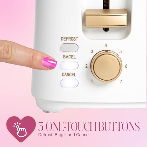 Paris Hilton 2-Slice Toaster, Extra-Wide Slots, 7 Browning Settings, Bagel & Defrost Functions, Removable Crumb Tray, White - Image 6