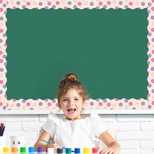 Image of Whaline 196.8 Ft Pastel Boho Bulletin Board Borders Daisy Flower Checkered Groovy Die-Cut Rolled Board Trim for Back to School Classroom Office Chalkboard, 6 Rolls