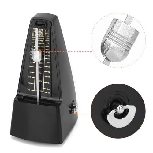 QWORK® Mechanisches Metronom mit Glocke, Lautstärke, Geschwindigkeitseinstellung, für Klavier, E-Gitarre, Bass, Violine, Schlagzeug
