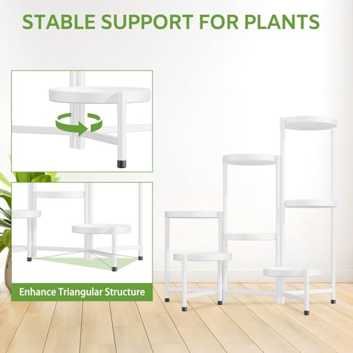 Image of iDavosic.ly 7 Tier Large Plant Stand Indoor, 10 Inch Wide Tall Corner Metal Plant Stands Outdoor for Multiple Plants, Folding Tiered Flower Display Holder Rack Shelf, White