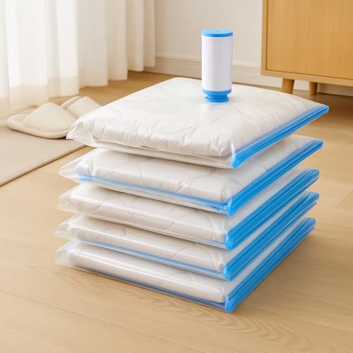 Transparent Blue Vacuum Compression Storage Bag for Clothes, Bedding, Travel & Moving (Blue)3