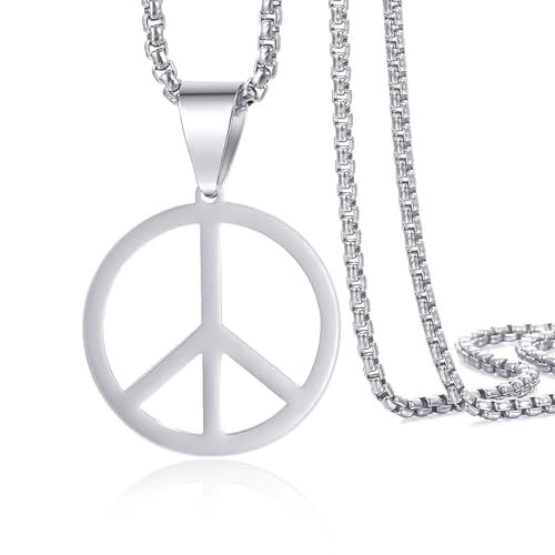 Collier VASSAGO avec pendentif symbole de paix Hippie style signe de la paix Peace-Zeichen collier avec pendentif symbole de paix bijoux en acier inoxydable...