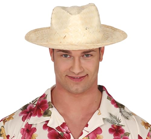 FIESTAS GUIRCA | Chapéu de palha natural (tamanho único) - acessório de verão para festas havaianas e graduações - ideal para adultos unissexo em celebrações de praia e verão - natural