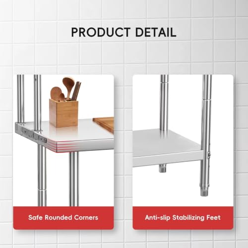 Image of Commercial Stainless Steel Prep Table with Adjustable Shelves and Side Hooks, 39 inch X 24 inch Heavy Duty Workstation for Restaurant, Kitchen, or Workshop (48 inchX24 inch)