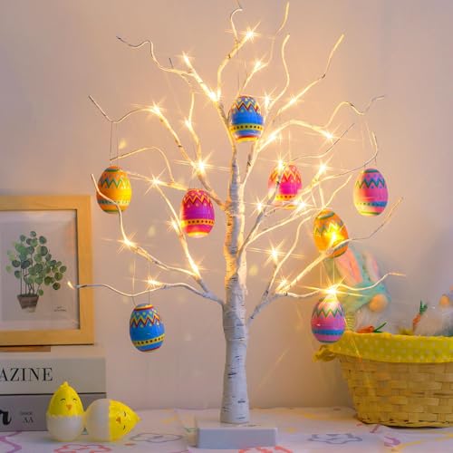 EAMBRITE Albero di Pasqua bianco con uova colorate, albero di...