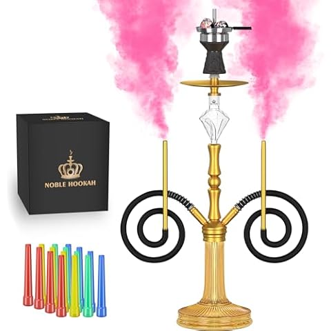 30'' Glass Hookah Complete Set with Everything - Gravity Aluminum Hookah Glass Molasses Trap Washable Silicone 2 Hose Rubber Shisha Bowl Metal Charcoal Holder, Perfect Gifts for Great Smoking (Gold) Cover