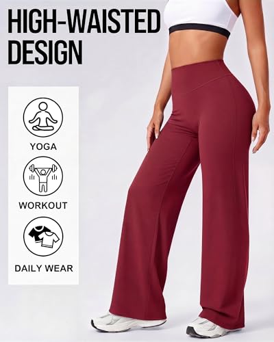 Image of Coume 2 Pack Women Workout Leggings Straight Wide Leg No Front Seam Yoga Gym Pants High Waist Buttery Soft Stretch Leggings