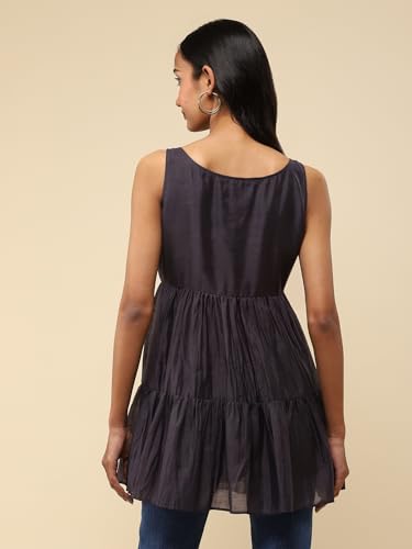 Image of Aarke Ritu Kumar Grey Embroidered Boat Neck Kurti