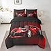 Feelyou Sports Car 7 Piece Bedding Set Red Race Car Comforter Set with Sheets for Kids Boys Girls Extreme Sports Theme Bed in a Bag Cool Speed Luxury Car Decor Bed Set with 1 Pillowcase Twin