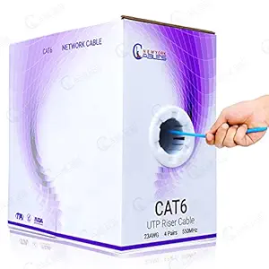 NewYork Cables Cat 6 Cable 1000ft Cat6 Riser (CMR) - 4 Pair UTP Solid Conductor - 23 AWG 550 MHz, 1 GBit/s High Speed Quality Tested Bulk Ethernet Cable (Blue)