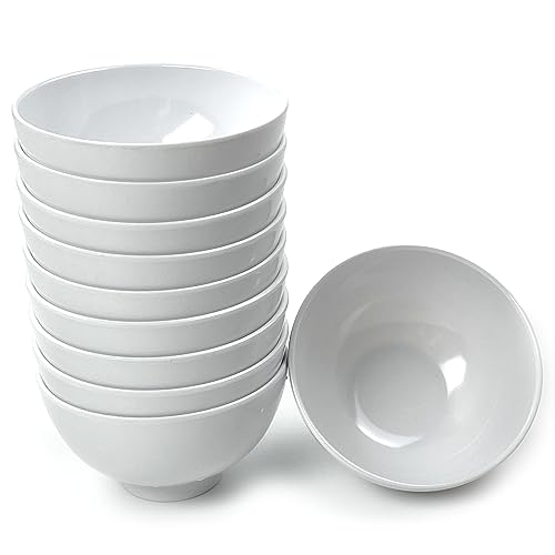 EWEIGEER Lot de 10 petits bols en mélamine de 11,4 cm pour céréales, riz, soupe, dessert, collation, bonbons, crème glacée, pudding, salade de fruits, mini bols en plastique (blanc)