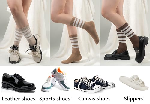 Image of BomKinta Striped Crew Socks Women - Retro Novelty Socks - Stretchy Casual Athletic Cotton Gifts Sock Size 5-10