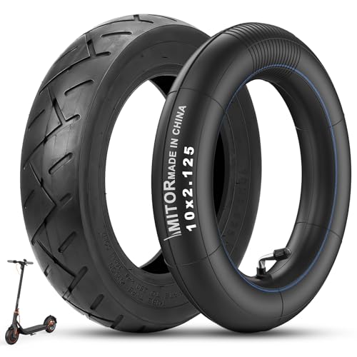 Amitor E Scooter Reifen 10x2.125 mit Schlauch, 10x2.125 Reifen und Schlauch Kinderwagen mit Silberne Ventil 90°, Reifenschlauch 10 Zoll 2,125, Abriebfest & Rutschfest, Extra Dicker & Haltbar, 1Set