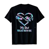 Personalized Memorial T-Shirt for Loved One in Heaven from Family My Dad Walks with Me Footprints Hologram Printed Custom Name Remembrance Gifts Shirt for Anniversary of Death Multi Color