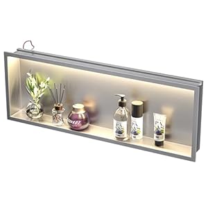 Led Shower Niche 36″ X 12″ Brushed 304 Stainless Steel with Lighting Waterproof No Tile Need Shower Niches for Bathroom Storage Recessed Wall Niche