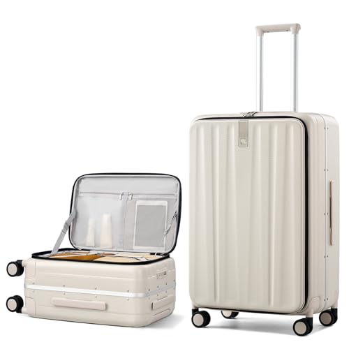Hanke 26 Inch Large Luggage Suitcase Top Opening Aluminum Frame Travel Luggage Hard Shell Suitcases with Wheels for Woman Men.(Ivory white)