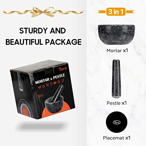 Tera Mortar And Pestle Set Natural Marble Grinder Spice Herb Grinder Pill Crusher Large Size 5.5In #TOP2