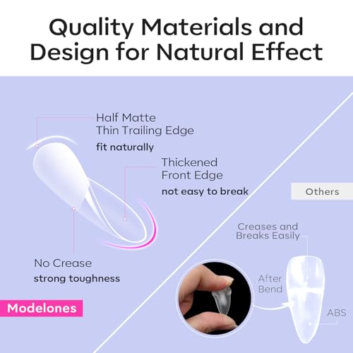 Image of Modelones Pointed Almond Fake Nail Tips - 510Pcs Medium Gel Tips Pre-shaped Half Matte Full Cover Clear Acrylic Gel Kit False Press on Nails for Extension DIY Salon 15Sizes