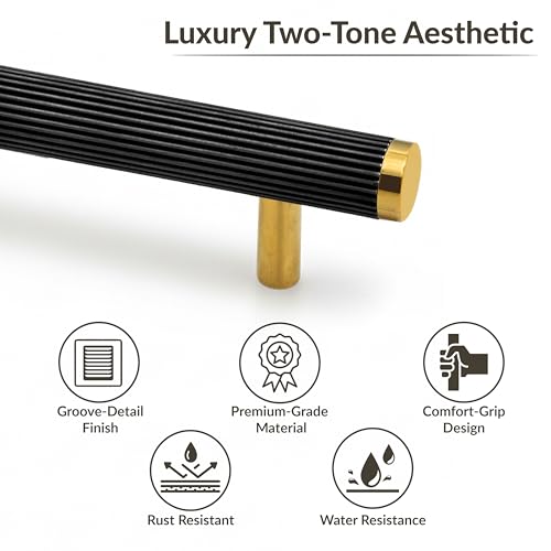 Image of Plantex Stainless Steel & Alluminium Cabinet Handle /900mm Wardrobe Handle for Home /Cupboard Door Pull-Push Handles for Office - Pack of 1 (DTC-3960, Black & Gold)