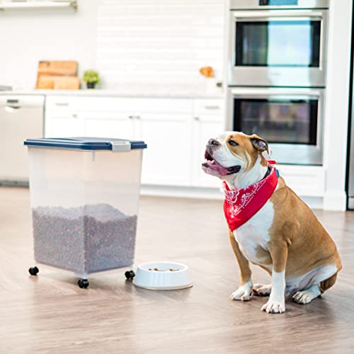 Iris Usa 50Lbs./69Qt. Weatherpro Airtight Pet Food Storage Container With Attachable Casters, For Dog Cat Bird And Other Pet Food Storage Bin, Keep Fresh, Translucent Body, Easy Mobility, Navy #TOP3