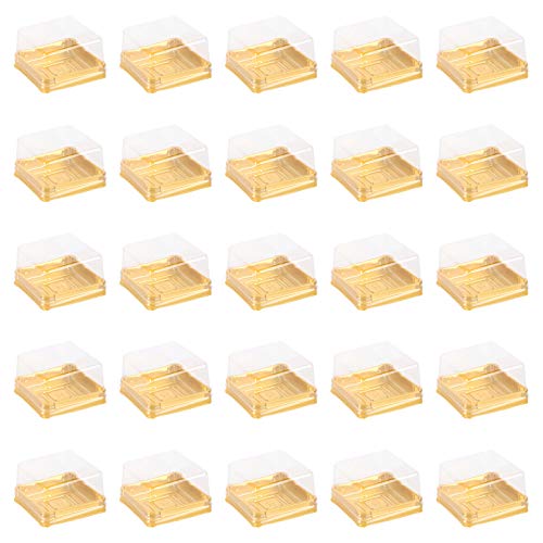 DOITOOL Cake Boxes Square Plastic Golden 50 pack 2.16X2.16X1.57in.
