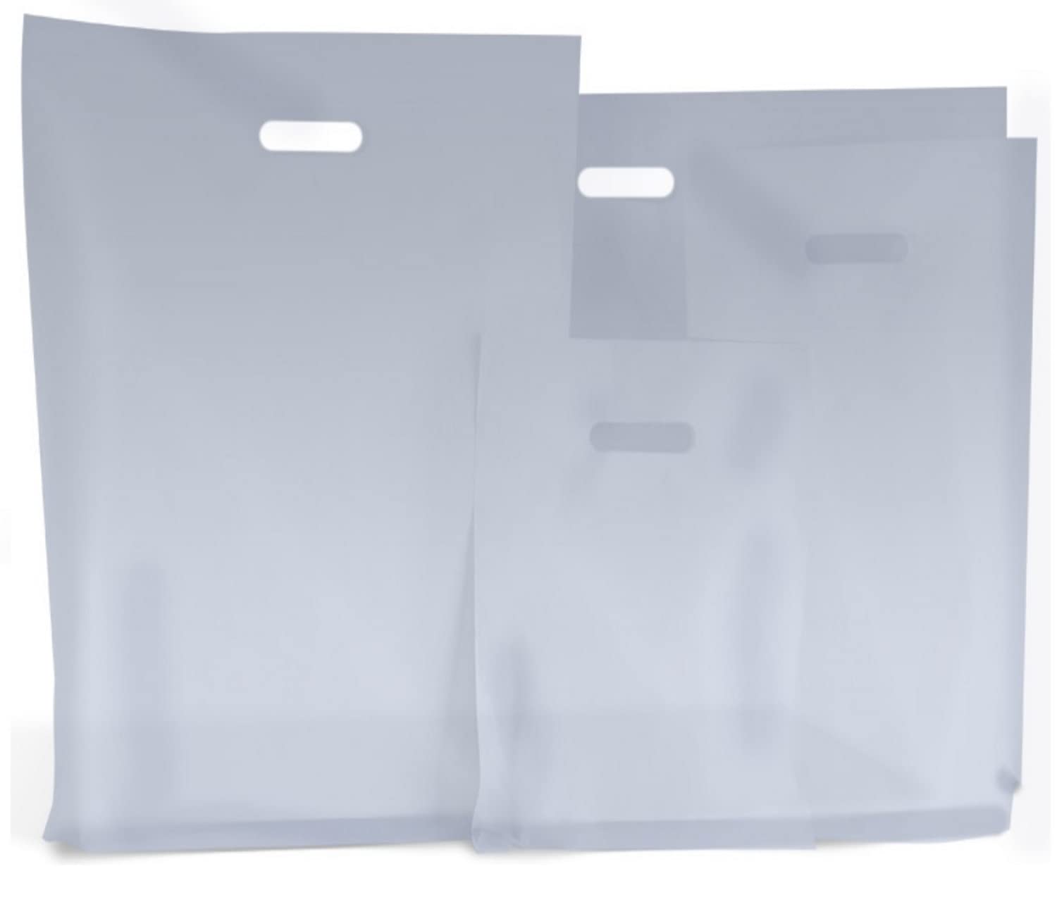 FROSTED PLASTIC BAGS/GIFT SHOP CARRIER BAG/BOUTIQUE RETAIL - SMALL & LARGE (50, LARGE 15x18+3")