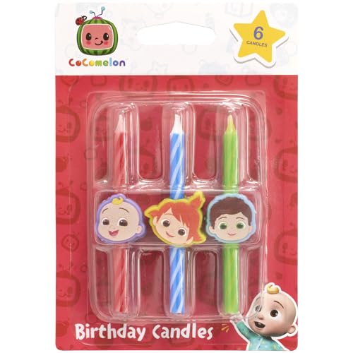 CoComelon™ Birthday Cake Candles | 6 Birthday Candles for Cake Decorations, Red, Blue Green Candles Featuring JJ, YoYo, Tom Tom for CoComelon Party
