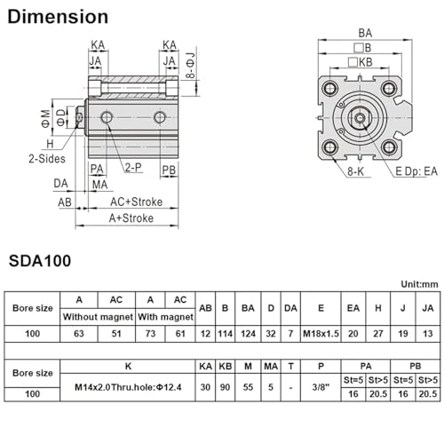 Cylindre pneumatique SDA100x100 à double action : puissance et compacité - 4