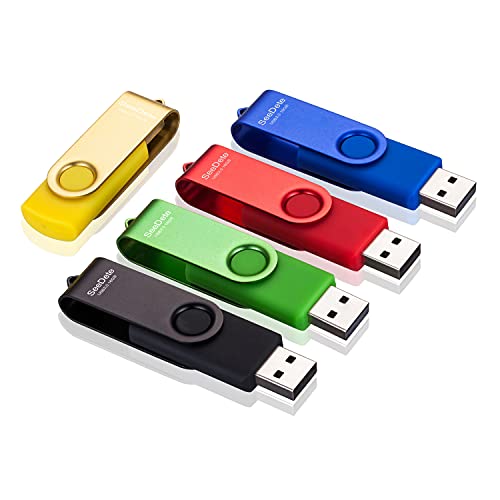 SeeDete Unidades flash USB de 16 GB, memoria USB, diseño giratorio de unidad de pulgar, memoria con luz LED para almacenamiento externo y copia de seguridad de datos, unidad de salto, paquete de 5
