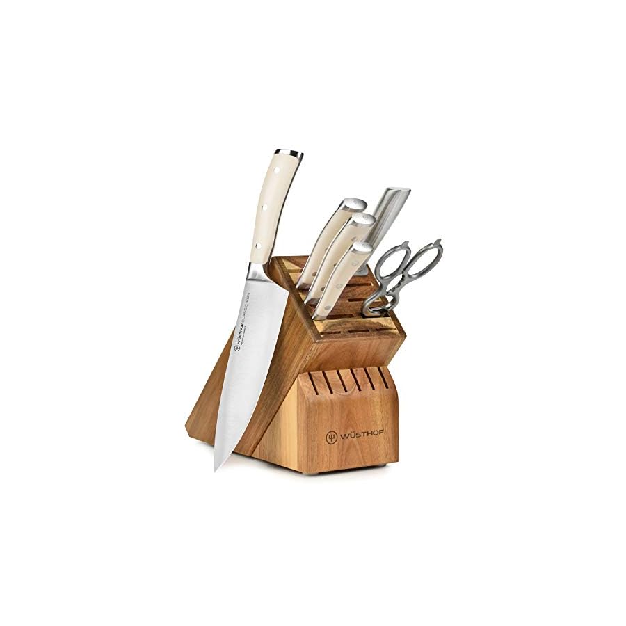 Wusthof Classic Ikon Creme 7 Piece Knife Set with Acacia Wood Block